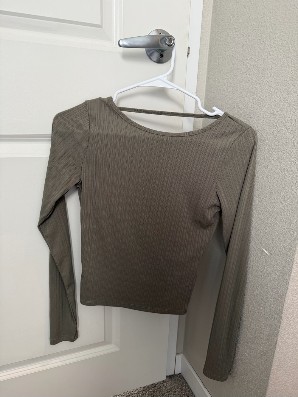 Cotton On Ribbed Scoop-Back Long Sleeve Top - Olive Taupe